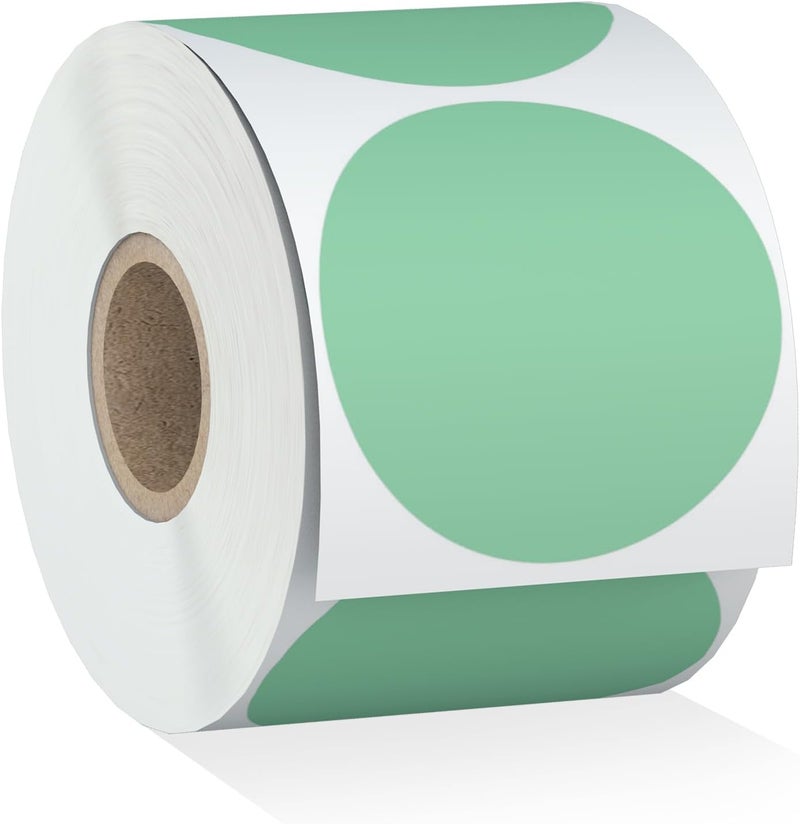 Misofuki 2" 750 Labels Green Circle Direct Thermal Stickers Labels Roll Compatible with Zebra, Rollo, MUNBYN, Self-Adhesive Round Direct Thermal Labels - Image 1
